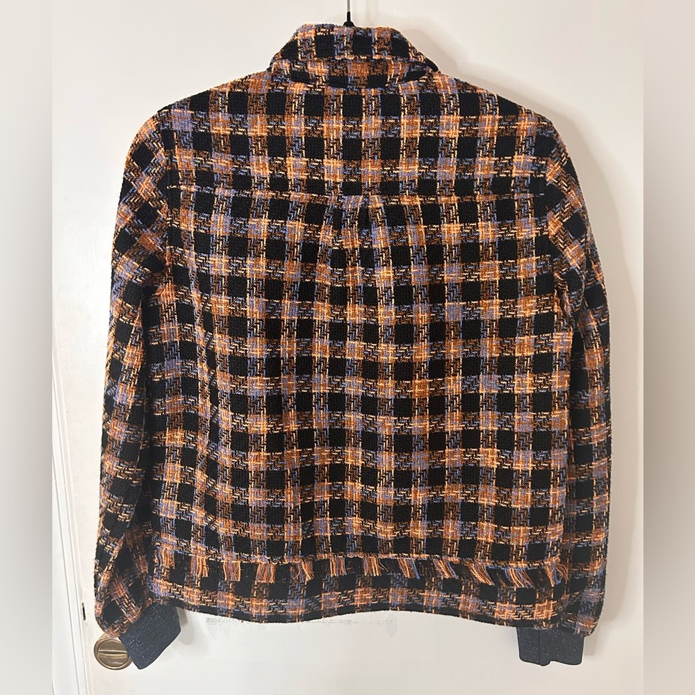 SCOTCH & SODA TWEED BOXY CHECKERED BUCLE BLACK AND ORANGE JACKET - Picture 9 of 11